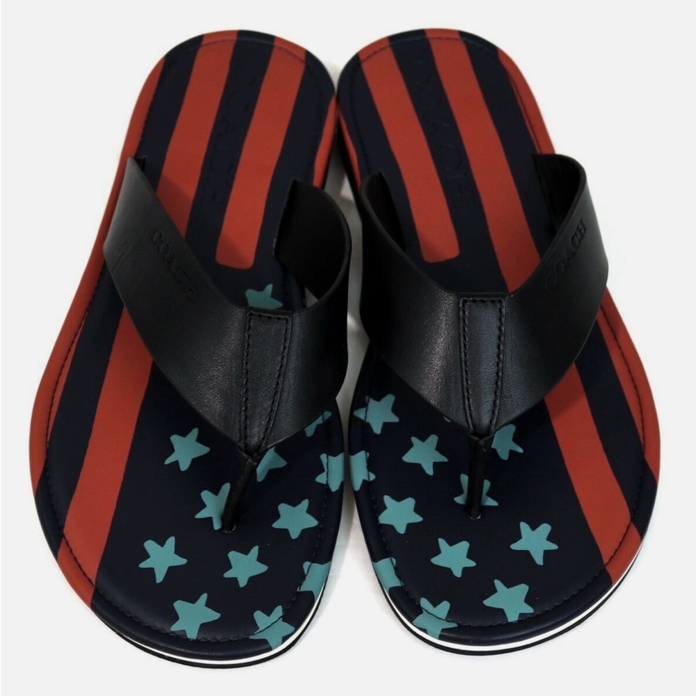 Coach Men's Rockaway Flip Flop Thong Sandals American Flag - Picture 2 of 4